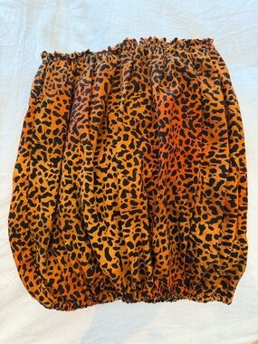 Orange & Black Leopard Print Strapless Top